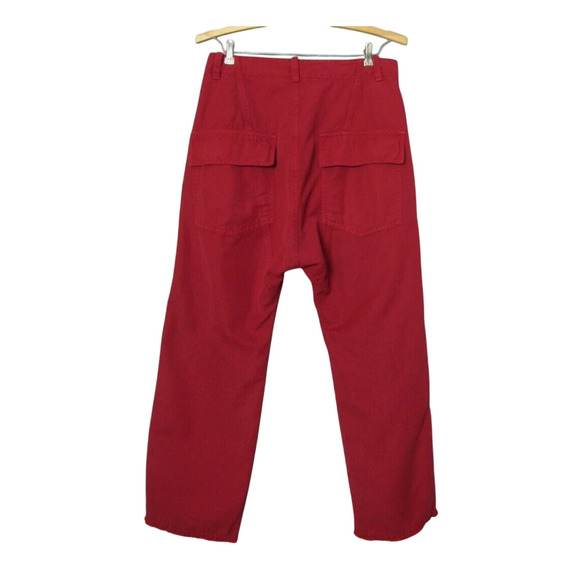 NEW Nili Lotan 0 Slouchy $345 LINEN Luna Pant Drop Crotch Crop Cotton Red - Picture 3 of 6